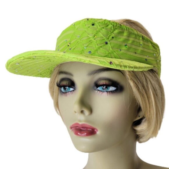 LADIES Fashion Glitter Sequin  Velcro Green Visor Golf Travel Cap Headwear - Picture 5 of 16